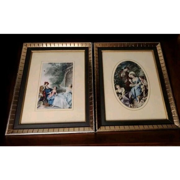 Nicholas Lancret Lithograph Framed Art Prints Vtg France Renaissance Pair READ - Picture 1 of 7